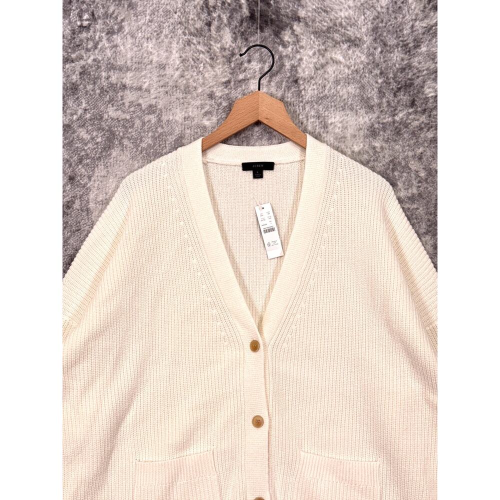 New J Crew Cotton Cashmere Cardigan Large Womens Ivory Cream Chunky Knit Sweater - Picture 2 of 9